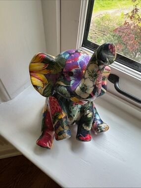 Handmade Floral découpage Elephant Figurine